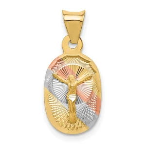 14K with Rose and White Rhodium Diamond-cut Corpus Oval Pendant K5615 - Picture 1 of 4
