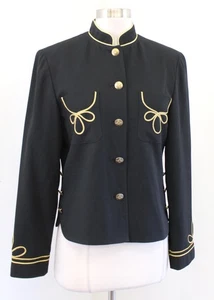 Chaqueta Blazer Estilo Militar Bordada Negra Dorada Años 90 De Colección Talla 6 Cuello Mandarín - Imagen 1 de 8