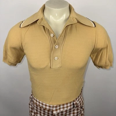 Camisa De Colección Años 60 70 Para Hombres Banlon Nylon Cuello Grande MCM Mod Rat Pack Discoteca Pequeña Foto 1 de 4
