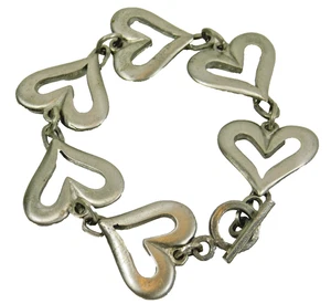 Vintage Lysgards Dänemark Zinn Herz Glieder Knebelverschluss Armband - Bild 1 von 7