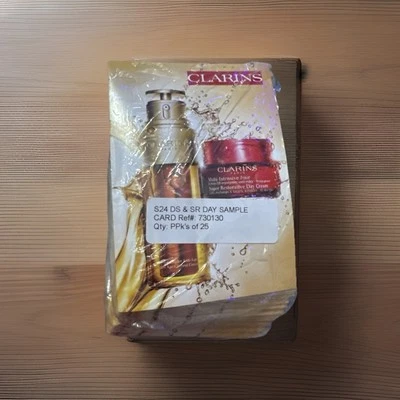 25 Pack Clarins Double Serum +  Super Restorative Day Cream Sample Card - Image 1 of 3