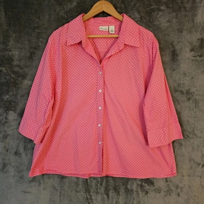 Женский топ Kim Rogers 3X розовый в горошек на пуговицах эластичный хлопок плюс - Изображение 1 из 4