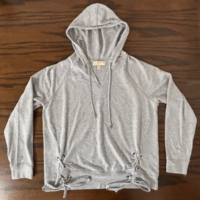 Michael Kors Women's Lace Up Pullover Hoodie Size Large Heather Gray - Image 1 of 4