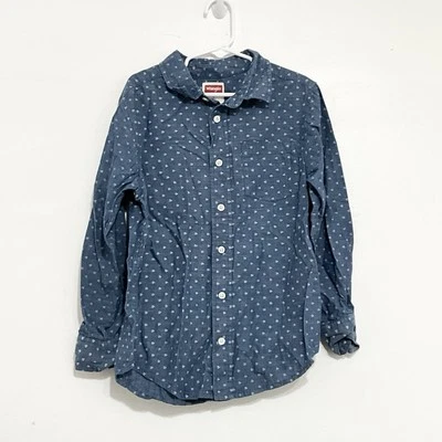 WRANGLER Boys Button Down 100% Cotton Blue Print Long Sleeve Shirt Medium (8) - Image 1 of 4