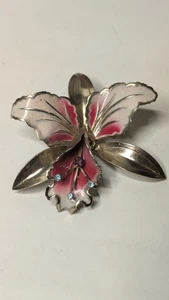 Vintage Orchidee Brosche Anstecknadel Strass emailliert rosa 2,75" absolut wunderschön  - Bild 1 von 6