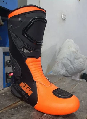 KTM Hombres Motocicleta Motociclista Cuero de Vaca Botas de Carreras Motocicleta Botas de Cuero Foto 1 de 4
