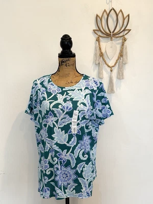 Croft & Barrow Green | Blue | Ivory Floral Short Sleeve Crew T Shirt Sz L NWT - Image 1 of 4