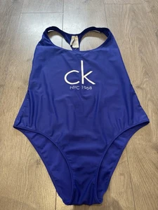 Calvin Klein Swimming Costume Swimsuit Size L CK NYC 1968 Blue - Picture 1 of 10