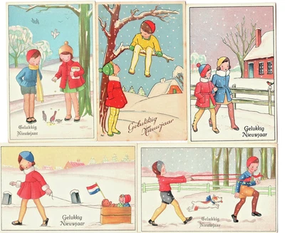 5 Unposted Happy New Year Cards From Holland - Image 1 of 2