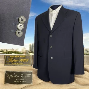 Paulo Vista Made In Italy Blazer Jacket Mens 40S Navy Blue Solid Super 100s Wool - Picture 1 of 11