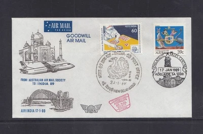 Australia 1989 Airmail Society to India 89 Cover "Guaranteed Flown" h/s — 第 1/2 张图片
