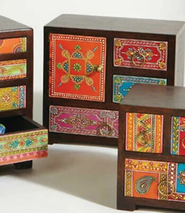 Trinket Jewellery Box Mango Wood Hand Painted Decorative Storage Drawers - Picture 1 of 2