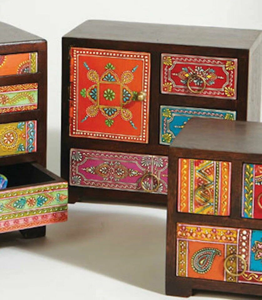 Trinket Jewellery Box Mango Wood Hand Painted Decorative Storage Drawers - Image 1 of 2