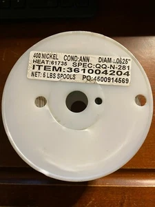 Multipurpose 400 Nickel Wire 0.0625" Diameter, 5 LB Spool, Spec QQ-N-281, 61735 - Picture 1 of 2