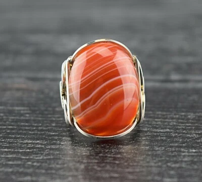 Large Sterling Silver Red Sardonyx Cabochon Wire Wrapped Ring  - Image 1 of 4