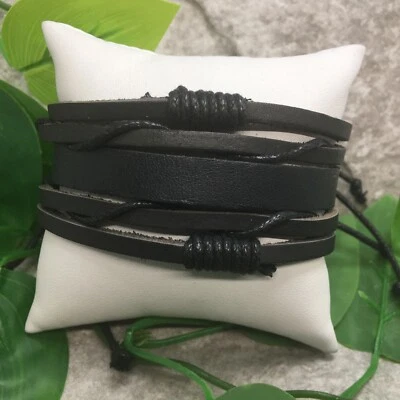 Pulsera de cuero unisex 3 piezas apilable corbata ajustable nueva envío gratuito 8197 Foto 1 de 2