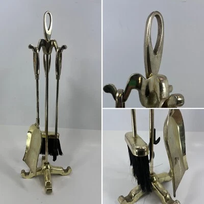 "Juego de chimenea vintage de 4 piezas (3 herramientas) de latón dorado de mediados de siglo 27""" Foto 1 de 4