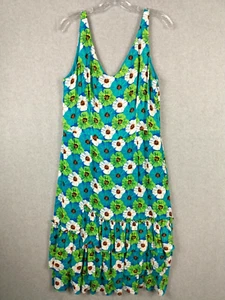 Pappagallo Women Dress 12 Blue Green Floral Ruffle Summer Cruise Party Resort - Picture 1 of 17