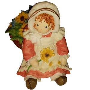 Vintage 1997 Little Girl Figurine with Basket of Sunflowers - Country Decor - Picture 1 of 6