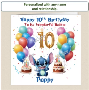 Tarjeta de décimo cumpleaños personalizada Lilo Stitch hija nieta sobrina STIT - Imagen 1 de 6