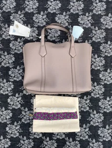 Tory Burch Perry Small Triple Compartment Tote Purse Gray Heron - Picture 1 of 9