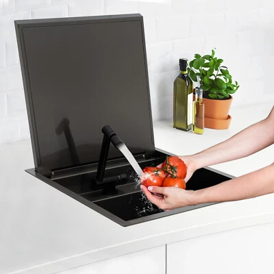 Hidden Kitchen Sink, Single Bowl Sink, Stainless Steel Sink w/ Folding & Faucet - Image 1 of 4