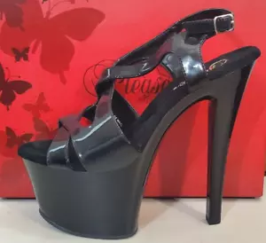 Pleaser SKY-330 Platforms Pole Dancing Black Patent Slingback Sexy High Heels 9M - Picture 1 of 7