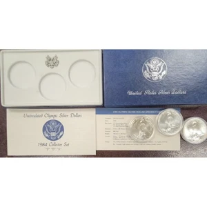 1984 PDS Uncirculated Olympic Silver Dollars 3 Coin Collectors Set U.S. Mint US - Picture 1 of 1