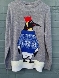 Mens Next Christmas jumper - Size XL- Penquin Design - Grey - Picture 1 of 3