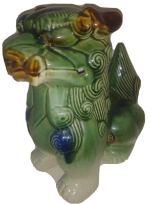 FOO Dog Lion Porcelain Glazed Statue Sculpture 10" Green ; Older Chinese Asia  - Image 1 of 4