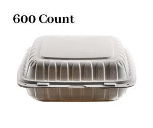 [ 600 Pack ] 3 Compartment Clam Shell Take Out Food Container 9 inch - Picture 1 of 4