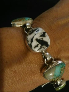 Native American Navajo Multi -Stone Nevada Turquoise Bracelet Signed Tony Garcia - Imagen 1 de 7