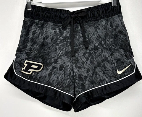 Nike Womens Purdue Boilermakers Shorts Size M Black Logo Lined Floral Mesh Cover