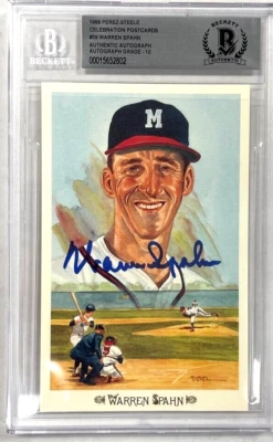 Warren Spahn Signed Perez-Steele Celebration Postcard Beckett Slabbed 10 Auto - Image 1 of 3