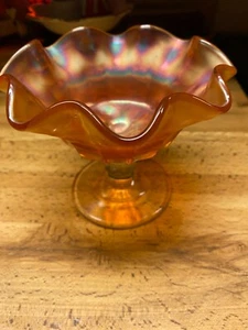 Vintage Orange Carnival Glass Compote 4 3/4"T - Picture 1 of 3