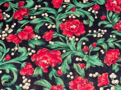 1/2 Yd X 60" Red Green Black Gold Metallic Floral Cotton Fabric by Cranston BTHY - Image 1 of 4