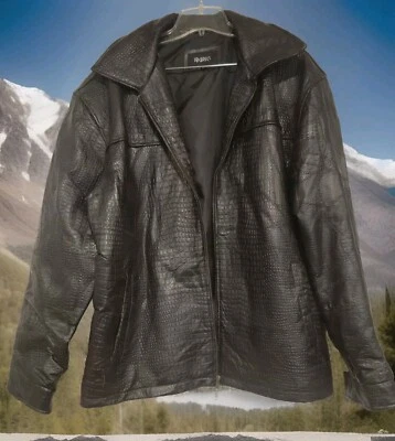 mens PB BASICS BLACK leather crocodile embossed jacket -Xl - Image 1 of 4