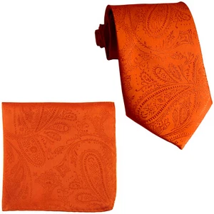 Nueva corbata y pañuelo de poliéster para hombre cachemira naranja boda graduación ocasiones - Imagen 1 de 3
