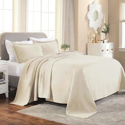 100% Cotton Basket Weave Bedspread with Shams, All-Season Premium Cotton Mate... - Image 1 of 4