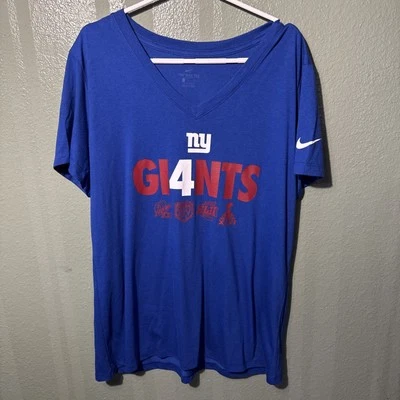 NWT Women's L Nike Tee Dri-Fit NFL New York Giants 4 Super Bowls Blue T-Shirt - Image 1 of 4
