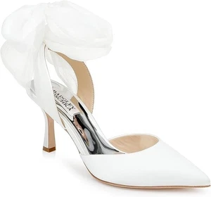 Badgley Mischka Blaze Satin Ankle-Wrap Halter Pumps (Size 7) - Foto 1 di 2