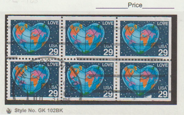 US Scott #2536 Used 29 Cent LOVE Booklet Pane of 6 Stamps - Image 1 of 1