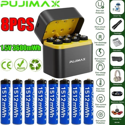 8PCS 1.5V 1512mWh AAA Rechargeable Lithium-ion Battery With Fast Charging Box - Image 1 of 4