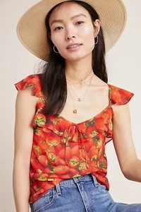 Anthropologie Ruffled Strawberry Top Women's Size 4 NEW - Picture 1 of 10