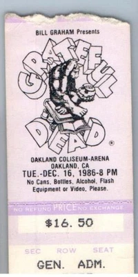 Grateful Dead Concert Ticket Stub December 16 1986 Oakland California - Image 1 of 4