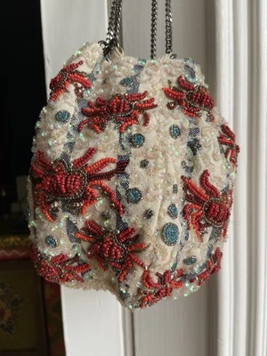 Zara Rare red Beaded Crab Embellished Sequins Drawstring Bag 2680/304/203 EUC - Image 1 of 4