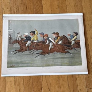 VANITY FAIR HORSE RACING COLOR LITHOGRAPH THE WINNING POST JOCKEY SADDLE WHIP - Picture 1 of 15