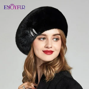Sombreros de piel para mujer Moda de invierno boinas de piel real decoración cálidos gorras de piel para mujer - Imagen 1 de 31