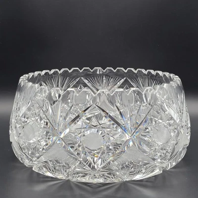 Cuenco de vidrio pesado bohemio checo plomo corte cristal Starburst diseño Hobstar Foto 1 de 4