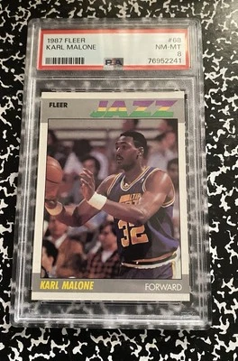 🔥1987 FLEER #68 KARL MALONE PSA 8 2ND YEAR HALL OF FAME - Image 1 of 2
